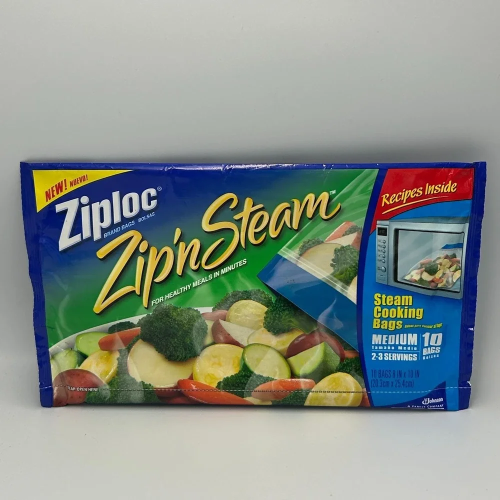 Ziploc Zip N Steam Cooking Bags MEDIUM 10 Bags Discontinued New Sealed